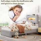 Struttura letto imbottita a LED, letto a piattaforma con cassetti e testiera contenitore per bambini/ragazzi/ragazze, supporto resistente, non è necessaria la rete a molle