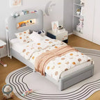 Struttura letto imbottita a LED, letto a piattaforma con cassetti e testiera contenitore per bambini/ragazzi/ragazze, supporto resistente, non è necessaria la rete a molle