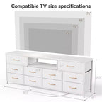 Grande Cassettiera Bianca a 10 Cassetti Mobile TV per TV da 75 Pollici Consolle Multimediale Contenitore in Tessuto con Prese di Corrente Luci LED Organizzatore Mobili Camera da Letto