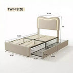 Struttura Letto con 2 Cassetti Contenitore, Letto a Piattaforma Imbottito con Testiera a LED, Nessuna Rete a Molle Necessaria per Bambini, Ragazzi