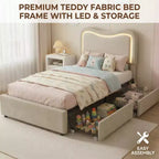 Struttura Letto con 2 Cassetti Contenitore, Letto a Piattaforma Imbottito con Testiera a LED, Nessuna Rete a Molle Necessaria per Bambini, Ragazzi