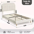 Struttura letto, struttura letto a piattaforma imbottita con testiera a libreria, gambe di supporto in acciaio resistente, facile montaggio, silenzioso
