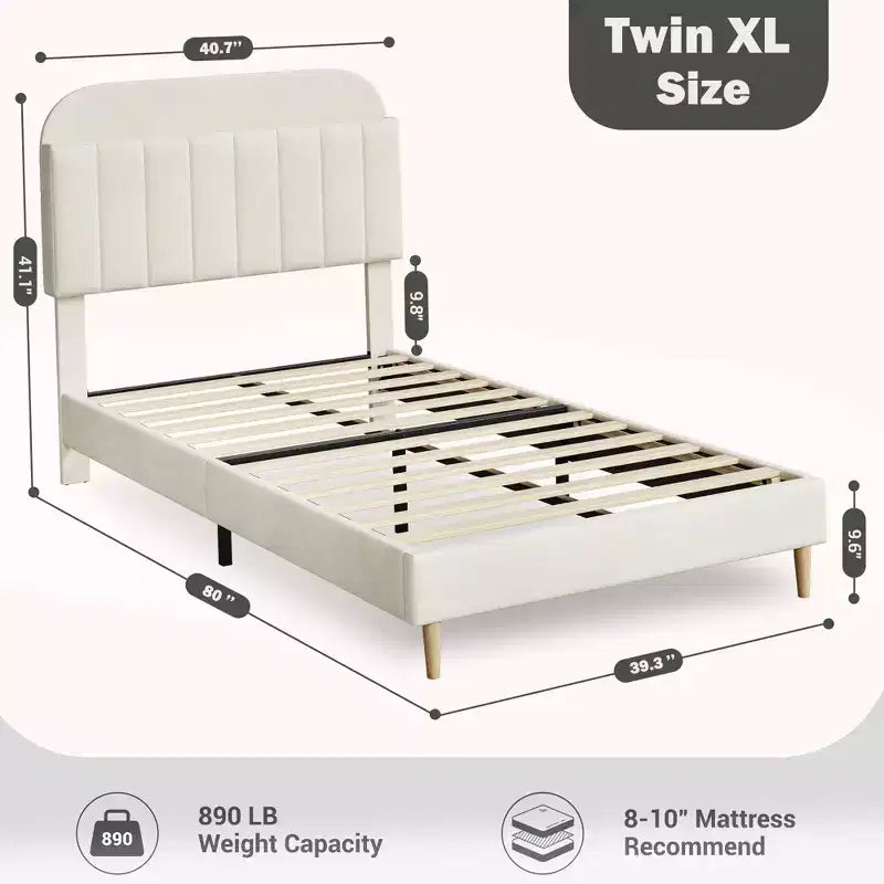 Struttura letto, struttura letto a piattaforma imbottita con testiera a libreria, gambe di supporto in acciaio resistente, facile montaggio, silenzioso