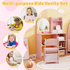 Toeletta per Bambini da Principessa con Specchio Illuminato a LED a 3 Colori, Rosa