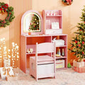 Toeletta per Bambini da Principessa con Specchio Illuminato a LED a 3 Colori, Rosa