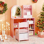 Toeletta per Bambini da Principessa con Specchio Illuminato a LED a 3 Colori, Rosa