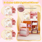 Toeletta per Bambini da Principessa con Specchio Illuminato a LED a 3 Colori, Rosa