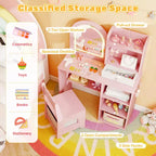 Toeletta per Bambini da Principessa con Specchio Illuminato a LED a 3 Colori, Rosa