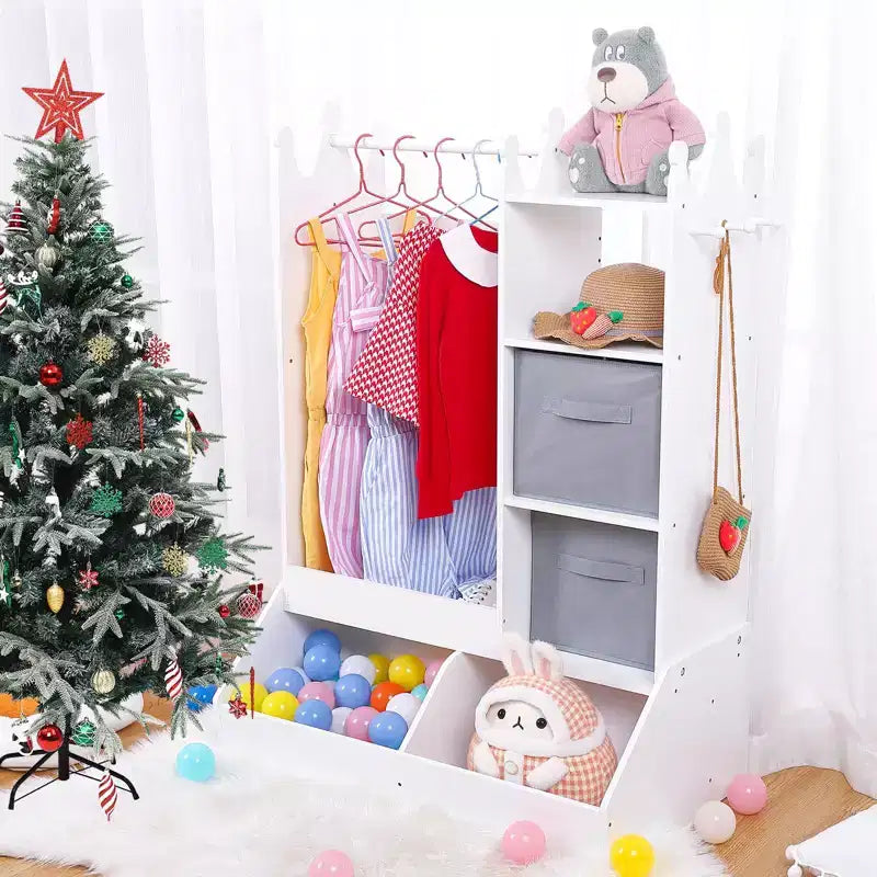 Organizzatore Vestiti per Bambini, Armadio per Costumi con Specchio Illuminato, Asta Appendiabiti e Cassetti per Camera da Letto e Sala Giochi