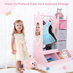 Organizzatore Vestiti per Bambini, Armadio per Costumi con Specchio Illuminato, Asta Appendiabiti e Cassetti per Camera da Letto e Sala Giochi
