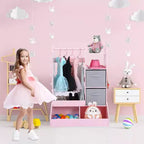 Organizzatore Vestiti per Bambini, Armadio per Costumi con Specchio Illuminato, Asta Appendiabiti e Cassetti per Camera da Letto e Sala Giochi
