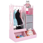 Kids Dress Up Storage, Lighted Mirror Costume Wardrobe Closet with Hanging Armoire & Bins for Bedroom Playroom