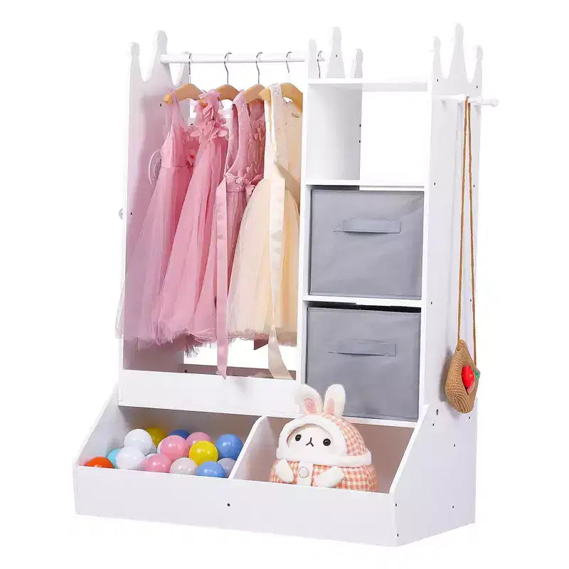 Organizzatore Vestiti per Bambini, Armadio per Costumi con Specchio Illuminato, Asta Appendiabiti e Cassetti per Camera da Letto e Sala Giochi
