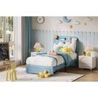 Twin Upholstered Platform Bed for Kids, Light Blue, w/ Storage Drawer & Bookcase Headboard, Wood Slats, Noise-Free, No Box Spring, Easy Assembly