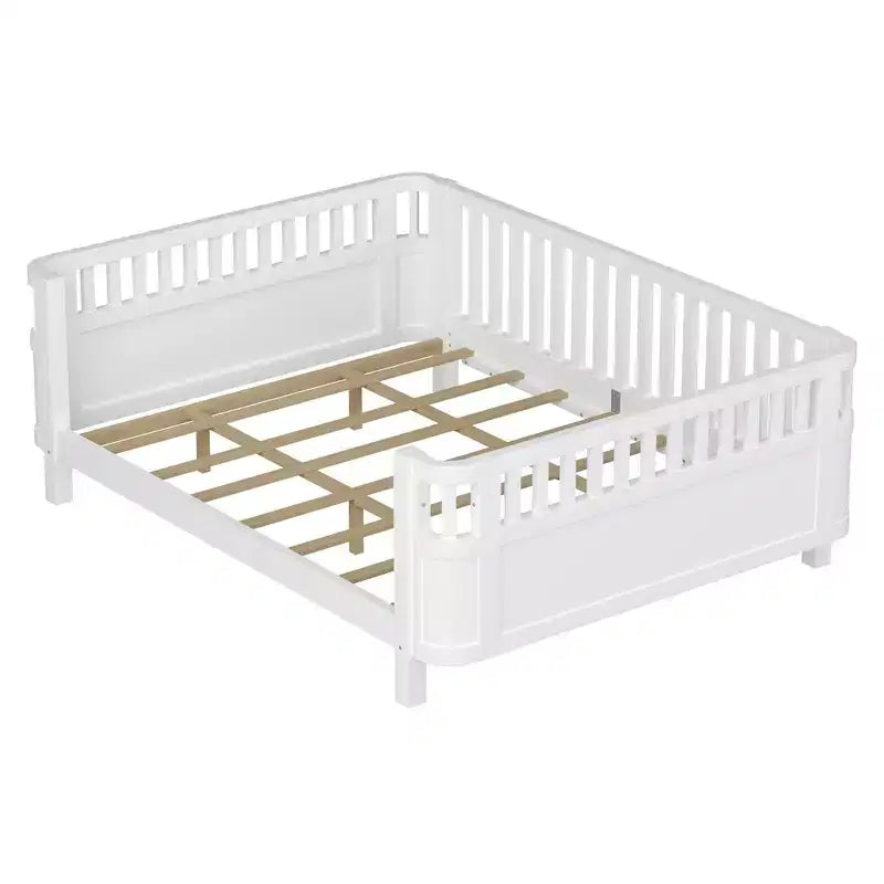Struttura letto a piattaforma in legno Queen Size, letto Queen a profilo basso in legno con sponde e ringhiere protettive per bambine e bambini