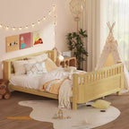 Struttura letto a piattaforma in legno Queen Size, letto Queen a profilo basso in legno con sponde e ringhiere protettive per bambine e bambini