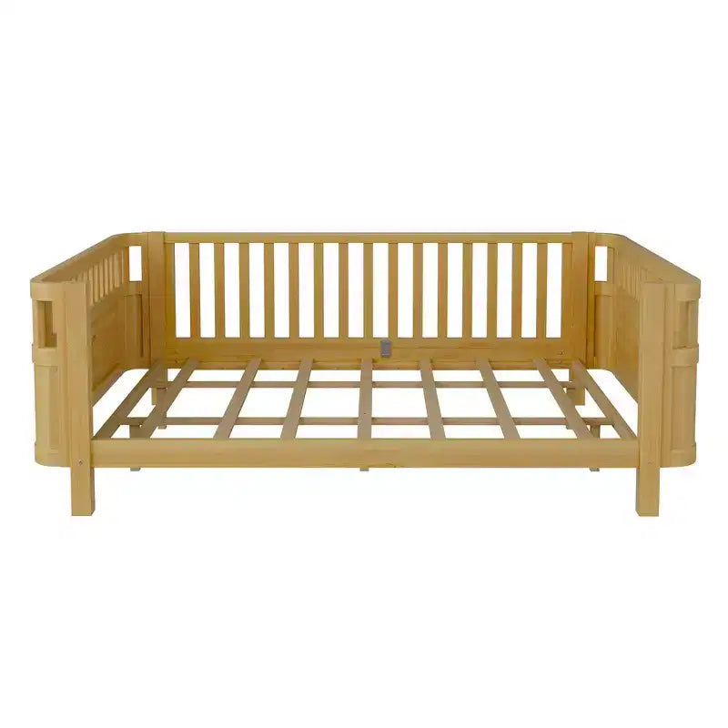 Struttura letto a piattaforma in legno Queen Size, letto Queen a profilo basso in legno con sponde e ringhiere protettive per bambine e bambini