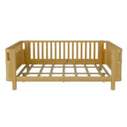 Struttura letto a piattaforma in legno Queen Size, letto Queen a profilo basso in legno con sponde e ringhiere protettive per bambine e bambini