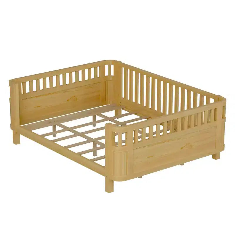 Struttura letto a piattaforma in legno Queen Size, letto Queen a profilo basso in legno con sponde e ringhiere protettive per bambine e bambini