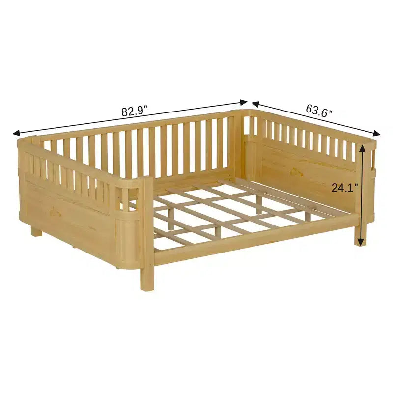 Struttura letto a piattaforma in legno Queen Size, letto Queen a profilo basso in legno con sponde e ringhiere protettive per bambine e bambini