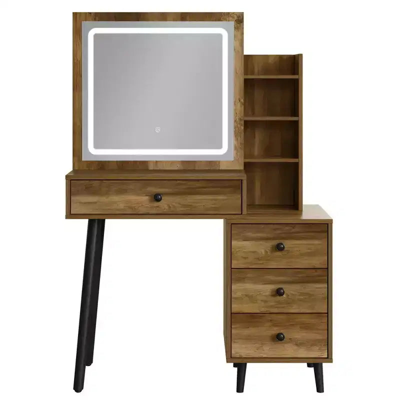 Toeletta con specchio illuminato, tavolo da trucco Hollywood regolabile a 3 colori con 4 cassetti