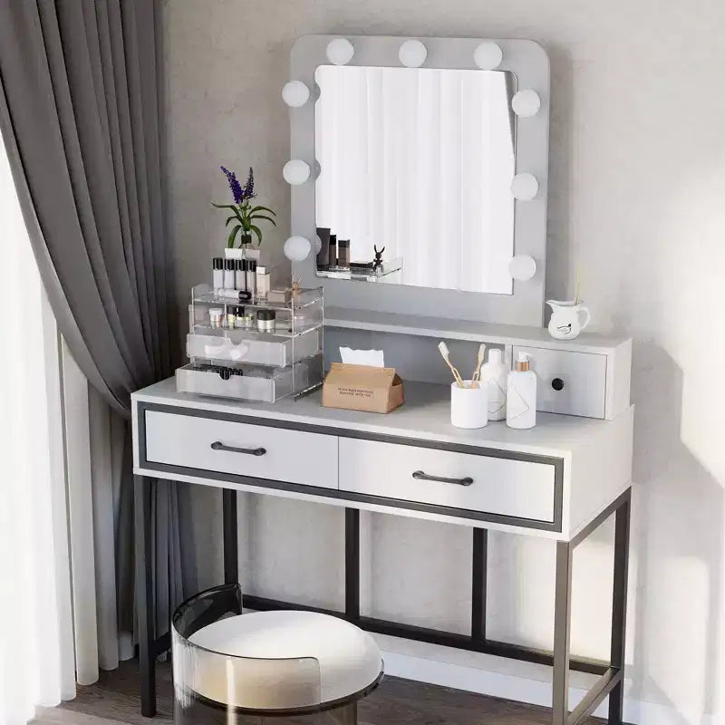 Toeletta con specchio illuminato, tavolo da trucco Hollywood regolabile a 3 colori con 4 cassetti