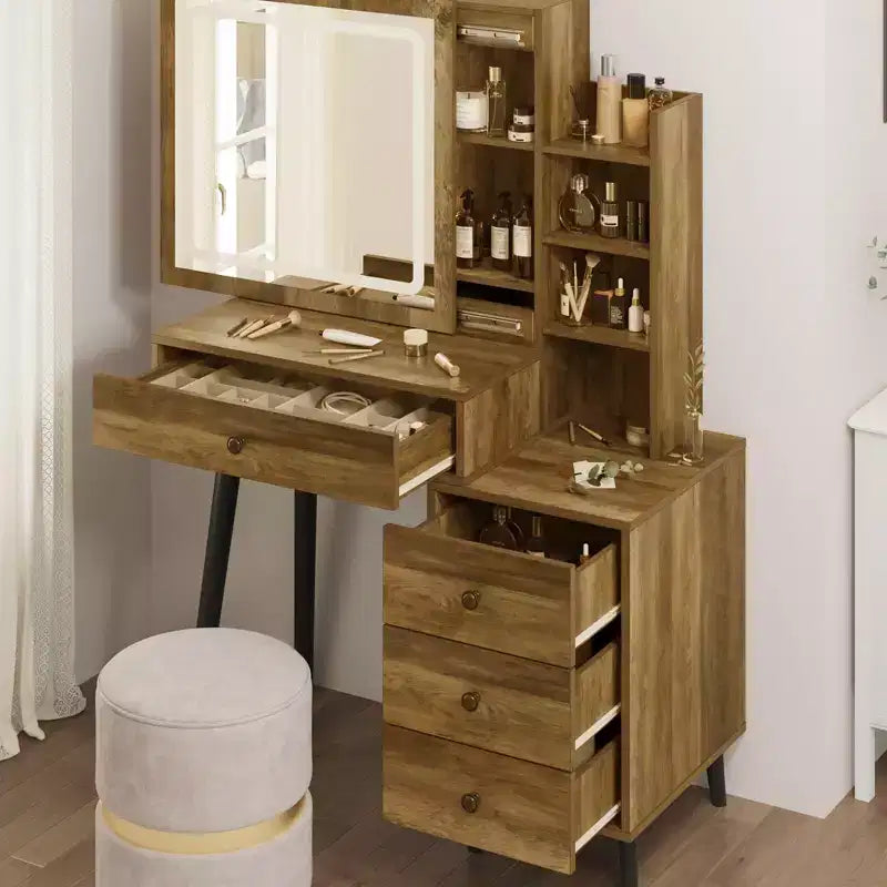 Toeletta con specchio illuminato, tavolo da trucco Hollywood regolabile a 3 colori con 4 cassetti