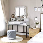 Toeletta con specchio illuminato, tavolo da trucco Hollywood regolabile a 3 colori con 4 cassetti