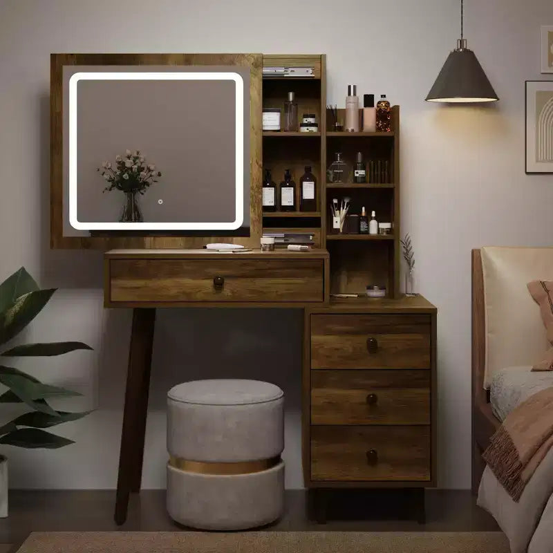 Toeletta con specchio illuminato, tavolo da trucco Hollywood regolabile a 3 colori con 4 cassetti