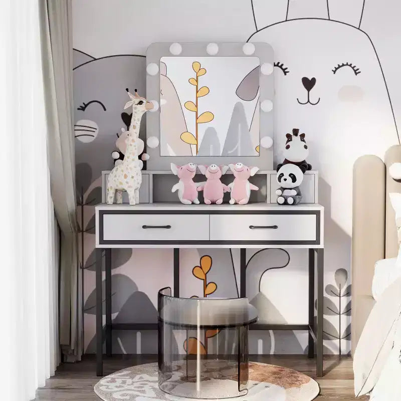 Toeletta con specchio illuminato, tavolo da trucco Hollywood regolabile a 3 colori con 4 cassetti