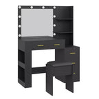 41 Vanity Desk with 10-Bulb Mirror, Built-in Outlets, 3 Lighting Modes, 5 Drawers & Cushioned Stool, Makeup Dressing Table for Bedroom