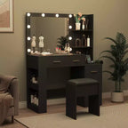 Toeletta 105 cm con specchio a 10 lampadine, prese integrate, 3 modalità di illuminazione, 5 cassetti e sgabello imbottito, tavolo da trucco per la camera da letto