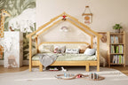 JVNOXK Twin Size Wood Treehouse bed with Soft Cushion Rails,for Kids, Teens, Girls, Boys,White