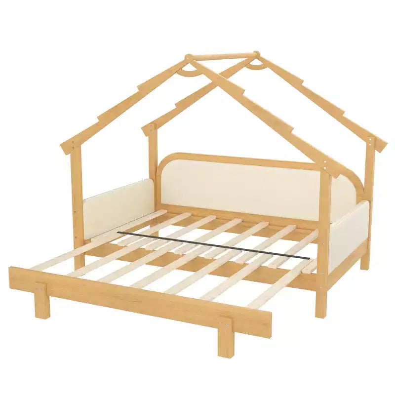 Letto a Casetta in Legno con Sponde Imbottite a Cuscino, per Bambini, Ragazzi, Ragazze, Bianco