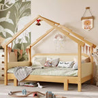 Letto a Casetta in Legno con Sponde Imbottite a Cuscino, per Bambini, Ragazzi, Ragazze, Bianco