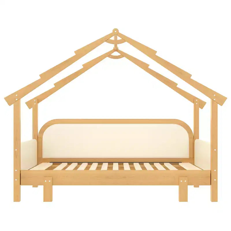Letto a Casetta in Legno con Sponde Imbottite a Cuscino, per Bambini, Ragazzi, Ragazze, Bianco