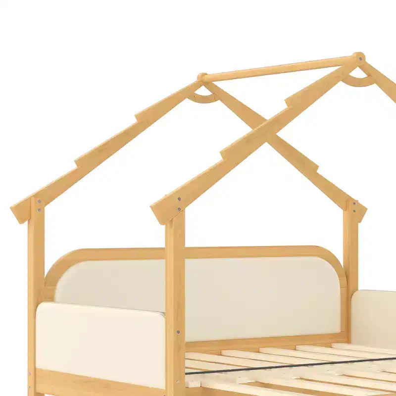 Letto a Casetta in Legno con Sponde Imbottite a Cuscino, per Bambini, Ragazzi, Ragazze, Bianco