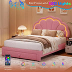 Struttura letto imbottita a LED, con cassetto portaoggetti, testiera chic regolabile, letto a piattaforma Princess in pile berbero per bambini, supporto in legno, senza rete a molle