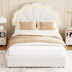 Struttura letto imbottita a LED, con cassetto portaoggetti, testiera chic regolabile, letto a piattaforma Princess in pile berbero per bambini, supporto in legno, senza rete a molle
