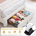 Struttura letto imbottita a LED, con cassetto portaoggetti, testiera chic regolabile, letto a piattaforma Princess in pile berbero per bambini, supporto in legno, senza rete a molle