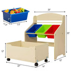 Organizzatore/Mobile per Giochi in Legno per Bambini con Contenitore su Ruote e Contenitori in Plastica, Naturale/Espresso