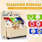 Organizzatore/Mobile per Giochi in Legno per Bambini con Contenitore su Ruote e Contenitori in Plastica, Naturale/Espresso