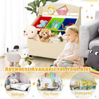 Organizzatore/Mobile per Giochi in Legno per Bambini con Contenitore su Ruote e Contenitori in Plastica, Naturale/Espresso