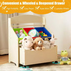 Organizzatore/Mobile per Giochi in Legno per Bambini con Contenitore su Ruote e Contenitori in Plastica, Naturale/Espresso