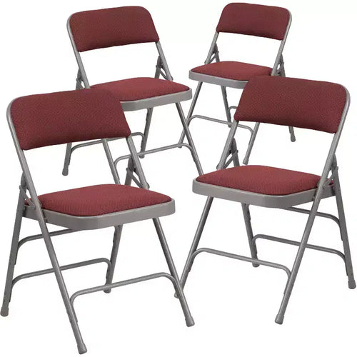 Emma and Oliver 4 Pack Curved Triple Braced & Double Hinged Fabric Upholstered Metal Folding Chair