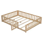 Letto a Piattaforma da Terra Full Size con Recinzione e Porta, Struttura Letto da Terra in Legno con Doghe di Supporto per Mobili da Camera per Bambini e Bambine, Facile da Montare