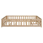 Letto a Piattaforma da Terra Full Size con Recinzione e Porta, Struttura Letto da Terra in Legno con Doghe di Supporto per Mobili da Camera per Bambini e Bambine, Facile da Montare