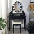 Modern Makeup Vanity, Girls Vanity Set with Lighted Mirror and Cushioned Stool