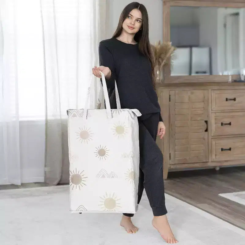 Cesta portabiancheria pieghevole per bambina con manici Desert Sun Rosa Beige